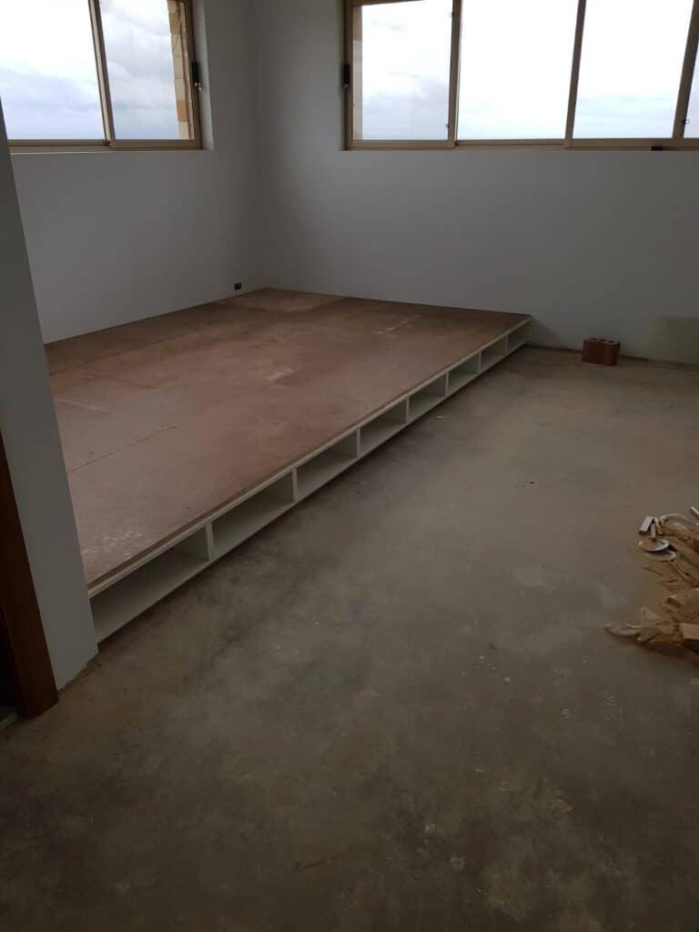 raised timber platform.drawers